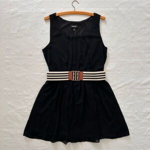 A. Byer Black Sleeveless Mini Dress with Striped Elastic Belt